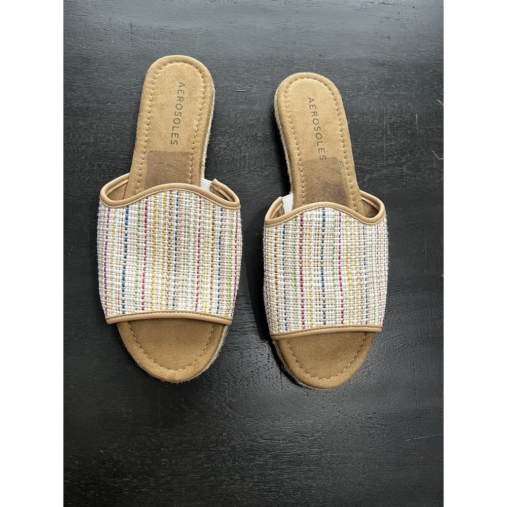 Aerosoles Denville Women 12 MultiColor Striped Espadrille Slide Sandals Tan Boho